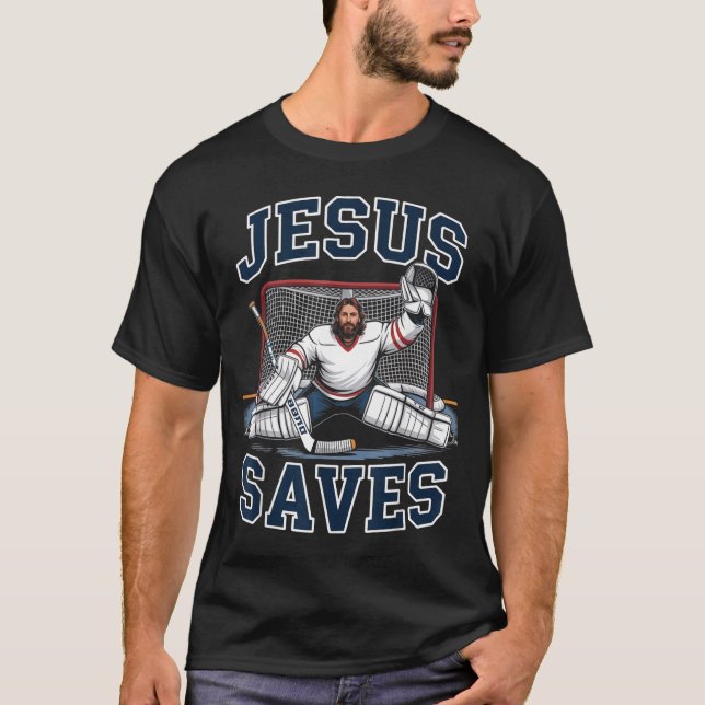 Jesus Saves Hockey Player Team God Hockey Lovers H T-Shirt (Front)