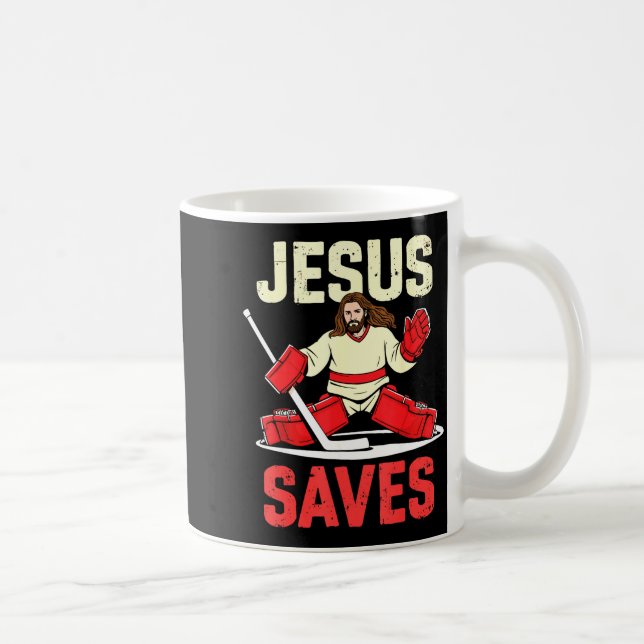Jesus Saves Ice Hockey Goalie Player Christian Fun Coffee Mug (Right)