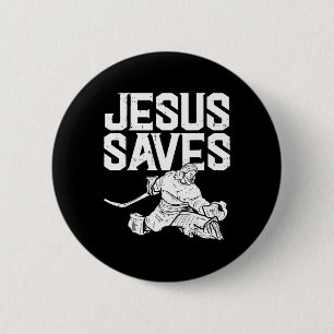 Jesus Saves Ice Hockey Goalie Sport Religious Chri 6 Cm Round Badge