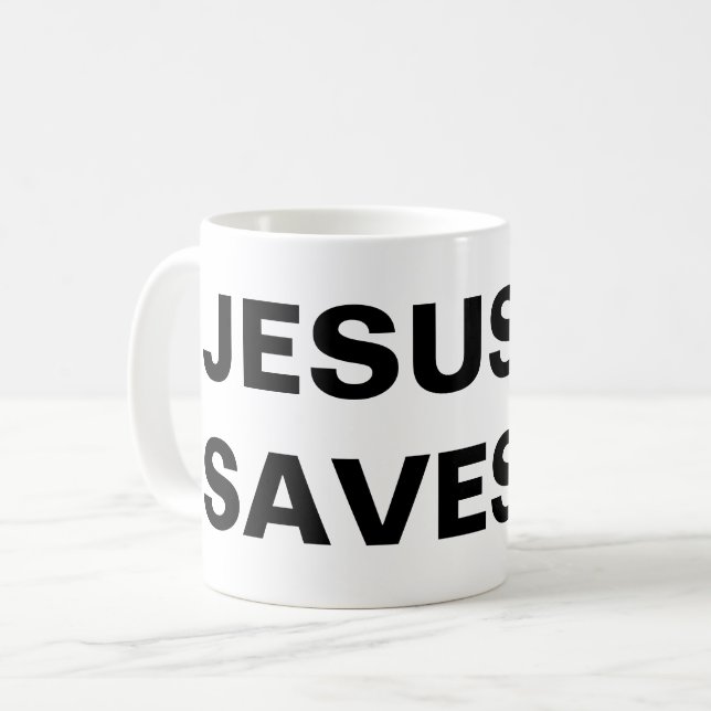 "Jesus Saves" Inspirational Coffee Mug (Front Left)