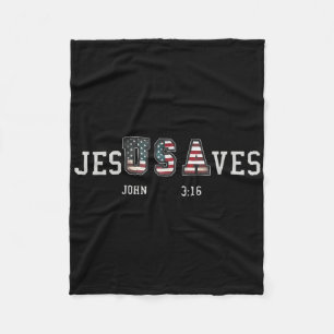 Jesus Saves Jesusaves Usa American Flag Patriotic Fleece Blanket