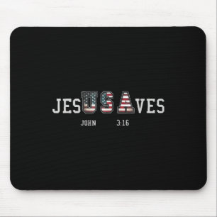 Jesus Saves Jesusaves Usa American Flag Patriotic Mouse Pad