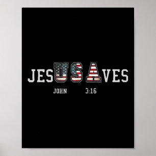 Jesus Saves Jesusaves Usa American Flag Patriotic Poster
