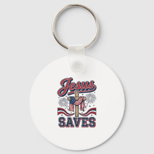 Jesus Saves Patriotic Christian Vintage Shirt Desi Key Ring
