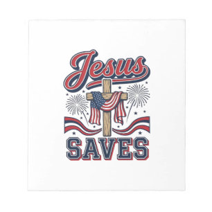 Jesus Saves Patriotic Christian Vintage Shirt Desi Notepad