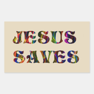 JESUS SAVES RECTANGULAR STICKER