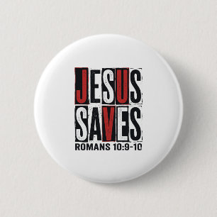 Jesus Saves Romans 10_9 Christian Vintage Shirt De 6 Cm Round Badge
