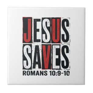 Jesus Saves Romans 10_9 Christian Vintage Shirt De Ceramic Tile