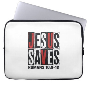 Jesus Saves Romans 10_9 Christian Vintage Shirt De Laptop Sleeve