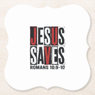 Jesus Saves Romans 10_9 Christian Vintage Shirt De Paper Coaster