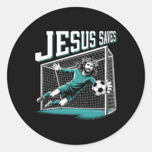 Jesus Saves Soccer Goalie Goalkeeper Classic Round Sticker