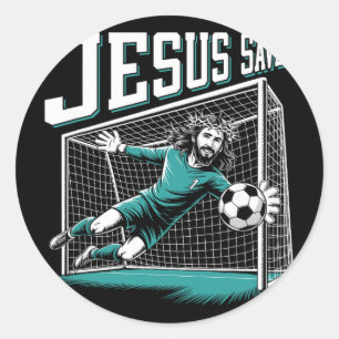 Jesus Saves Soccer Goalie Goalkeeper Classic Round Sticker