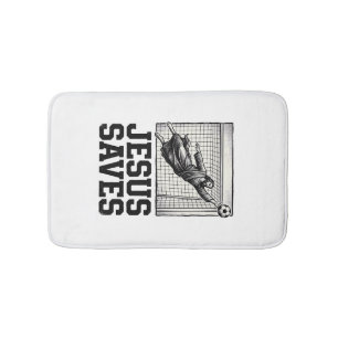 Jesus Saves Soccer Goalie Vintage Engraving Shirt_ Bath Mat