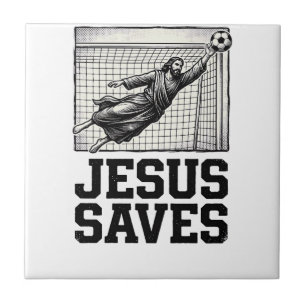 Jesus Saves Soccer Goalie Vintage Engraving Shirt_ Ceramic Tile