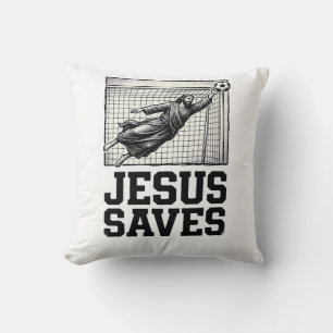 Jesus Saves Soccer Goalie Vintage Engraving Shirt_ Cushion