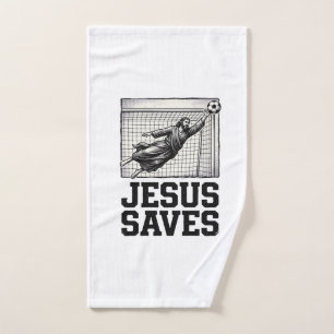 Jesus Saves Soccer Goalie Vintage Engraving Shirt_ Hand Towel