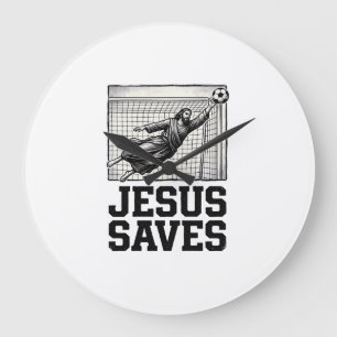 Jesus Saves Soccer Goalie Vintage Engraving Shirt_ Large Clock