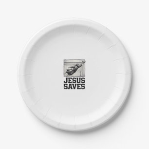 Jesus Saves Soccer Goalie Vintage Engraving Shirt_ Paper Plate