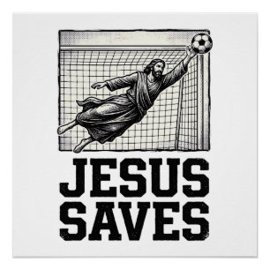 Jesus Saves Soccer Goalie Vintage Engraving Shirt_ Poster