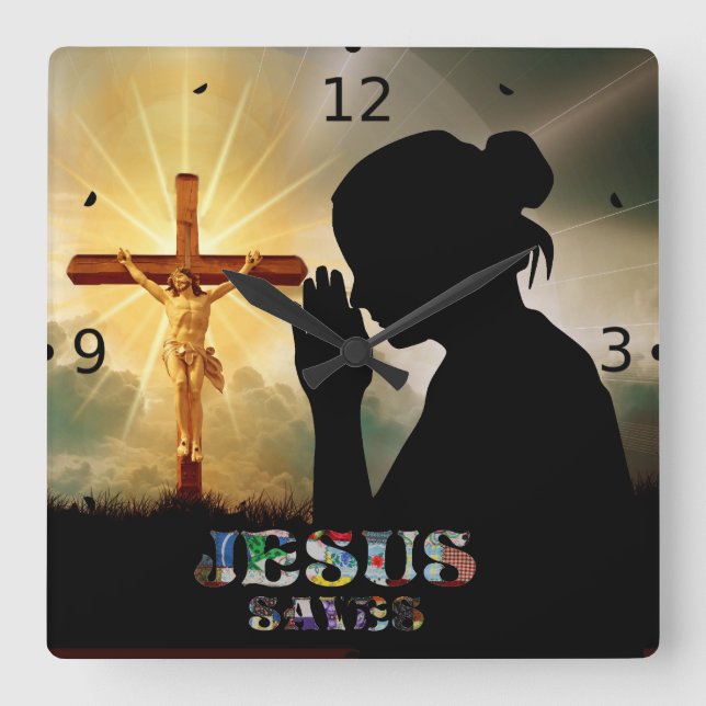 JESUS SAVES SQUARE WALL CLOCK (Front)