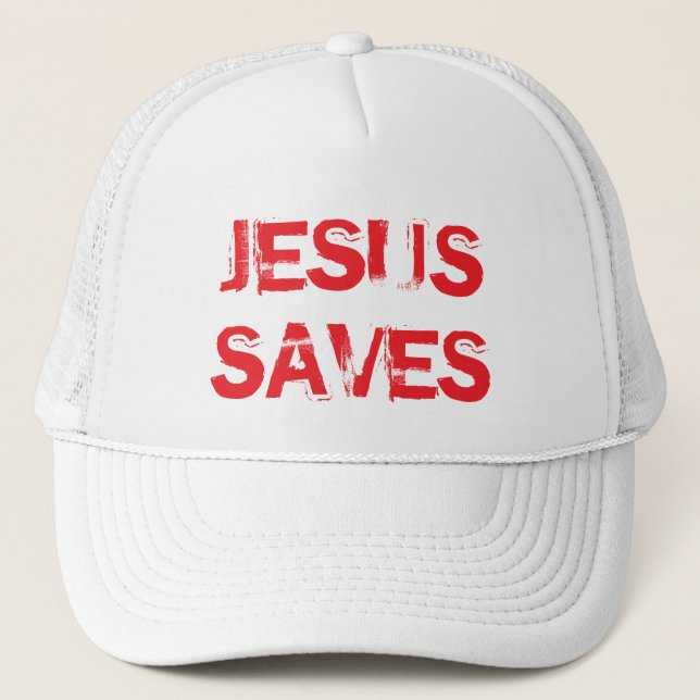 JESUS SAVES TRUCKER HAT-WHITE HAT (Front)
