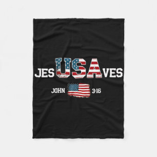 Jesus Saves Usa American Flag Patriotic Christian Fleece Blanket