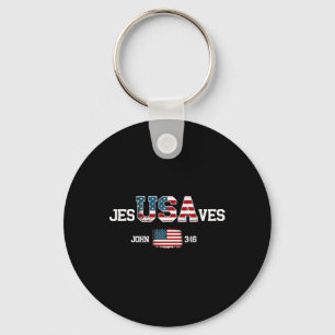 Jesus Saves Usa American Flag Patriotic Christian Key Ring
