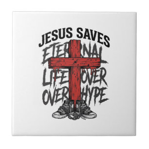 Jesus Saves Vintage Cross Christian Streetwear Shi Ceramic Tile