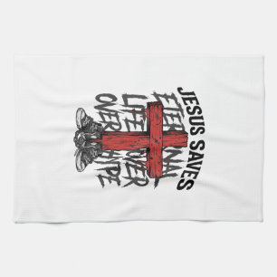 Jesus Saves Vintage Cross Christian Streetwear Shi Tea Towel