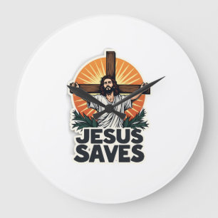 Jesus Saves Vintage Engraving Faith Shirt (1) Large Clock