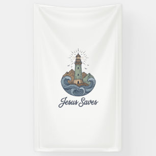 Jesus Saves Vintage Lighthouse Christian Shirt_1 Banner