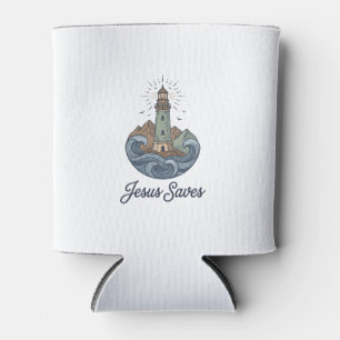 Jesus Saves Vintage Lighthouse Christian Shirt_1 Can Cooler
