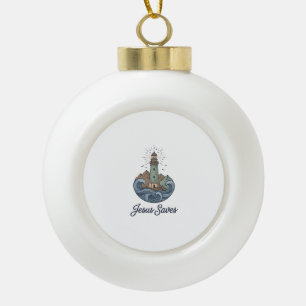 Jesus Saves Vintage Lighthouse Christian Shirt_1 Ceramic Ball Christmas Ornament