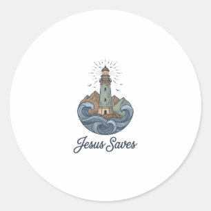 Jesus Saves Vintage Lighthouse Christian Shirt_1 Classic Round Sticker