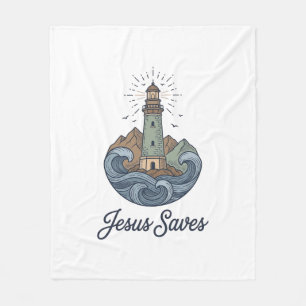 Jesus Saves Vintage Lighthouse Christian Shirt_1 Fleece Blanket