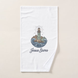 Jesus Saves Vintage Lighthouse Christian Shirt_1 Hand Towel