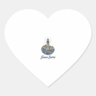 Jesus Saves Vintage Lighthouse Christian Shirt_1 Heart Sticker