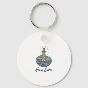 Jesus Saves Vintage Lighthouse Christian Shirt_1 Key Ring