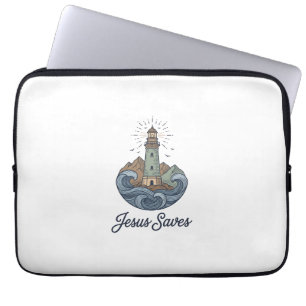 Jesus Saves Vintage Lighthouse Christian Shirt_1 Laptop Sleeve
