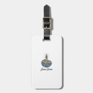 Jesus Saves Vintage Lighthouse Christian Shirt_1 Luggage Tag