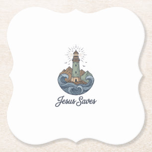 Jesus Saves Vintage Lighthouse Christian Shirt_1 Paper Coaster