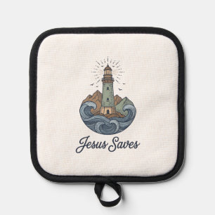 Jesus Saves Vintage Lighthouse Christian Shirt_1 Pot Holder