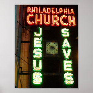 Jesus Saves Vintage Neon Sign Poster