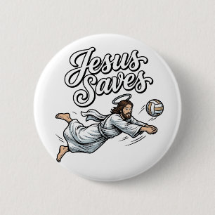 Jesus Saves Volleyball Vintage Christian Shirt 6 Cm Round Badge