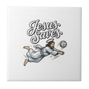 Jesus Saves Volleyball Vintage Christian Shirt Ceramic Tile