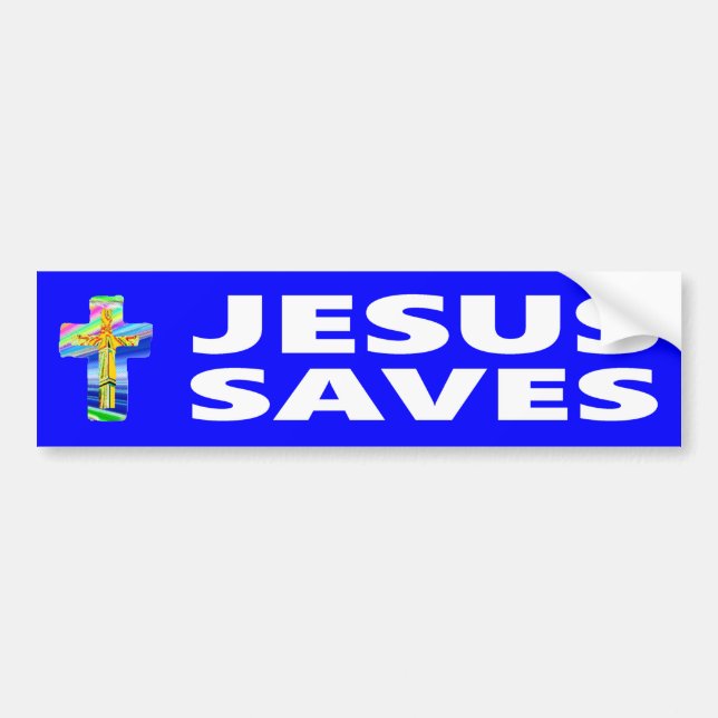 Jesus Saves With Christian Cross Bumper Sticker (Front)