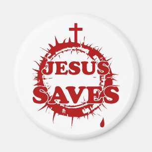 Jesus Saves with Cross and Crown of Thorns Magnet