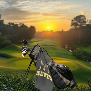 Jesus Saves Yellow Gold Glitter Golf Towel