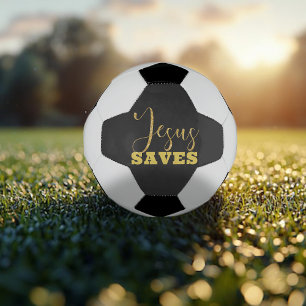 Jesus Saves Yellow Gold Glitter Soccer Ball