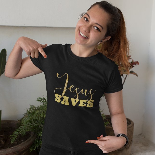 Jesus Saves Yellow Gold Glitter T-Shirt (Creator Uploaded)